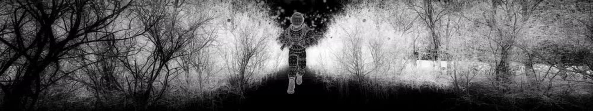 Ultra Wide HD Astronaut Running Forest Wireframe 03