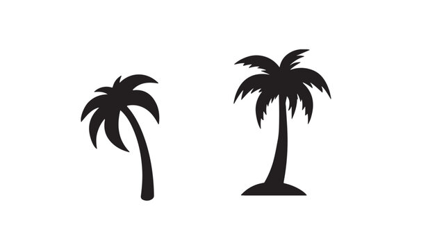 Two palm trees in simple vector silhouette during a bright sunny day isolated on white background