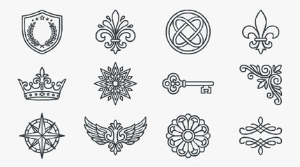 Elegant Heraldic and Ornamental Symbols Collection for Branding and Design © tama