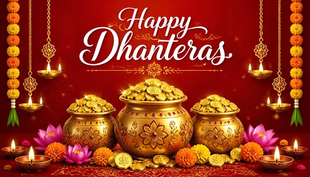 beautiful happy dhanteras festival greeting wishes card design
