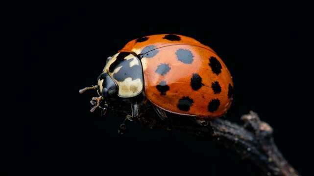 portrait asian lady beetle close up isolated on black background video