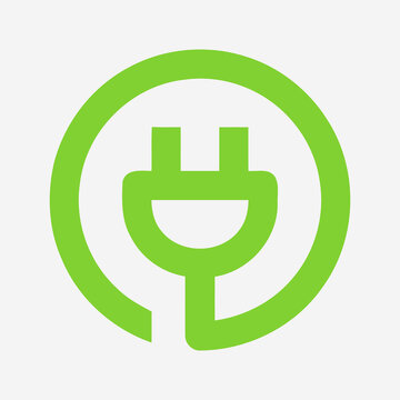 Eco electric plug logo vector template, renewable energy icon
