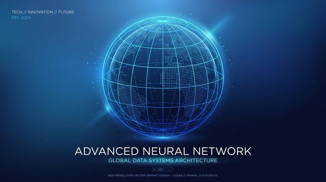 Futuristic Glowing Blue Wireframe Globe Advanced Neural Network Background