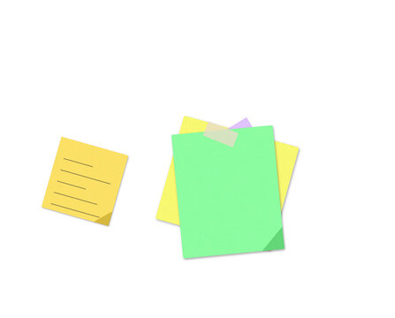 Colorful sticky notes with adhesive tape on white background