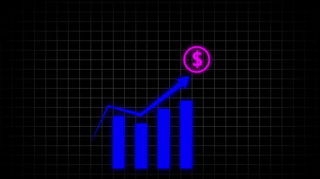 Blue and pink color Animated of graph chart icon with dollar sign. suitable for Abstract business graph icon animation background. Animated of graph chart icon with dollar sign .suitable for business 