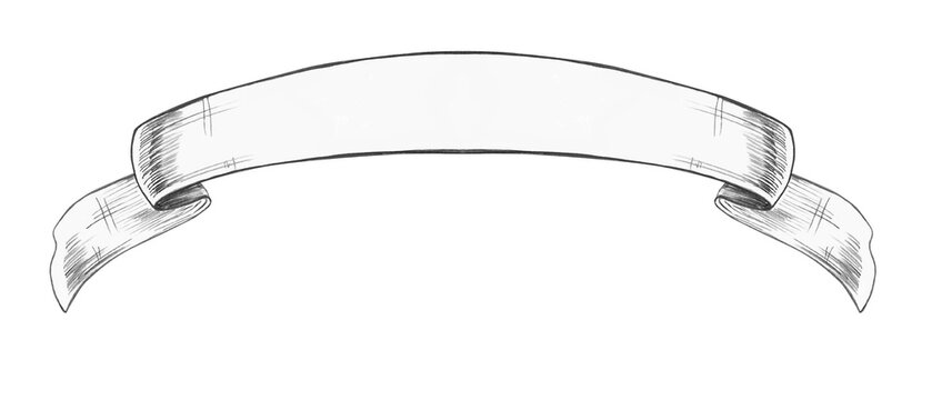 A pencil sketch of a curved ribbon with curled edges. An isolated illustration suitable for branding event agencies, music festival logos, the design of certificates and diplomas,greeting card prints.