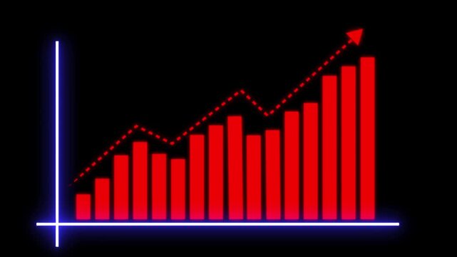 Abstract red color  business graph icon animation background. allusive graph chart showing marketing sales profit increasing to future target suitable for business development direction animation.