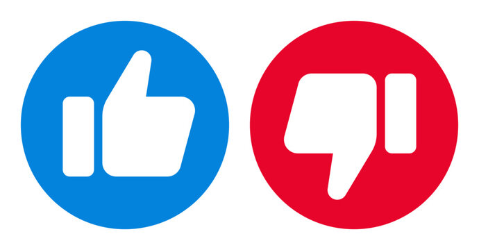 Thumbs up and thumbs down icons. Like and dislike symbol set.