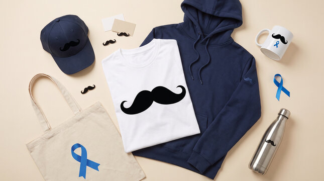 Movember men's health-themed merchandise collection with mustache designs  