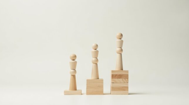 Wooden Figurines on Stacked Blocks Representing Growth and Progress
