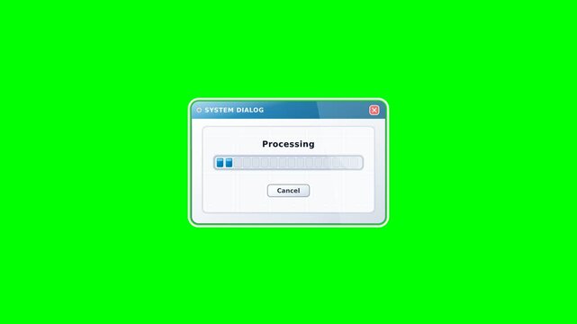 3D Retro System Dialog Loading Window Green Screen 4K