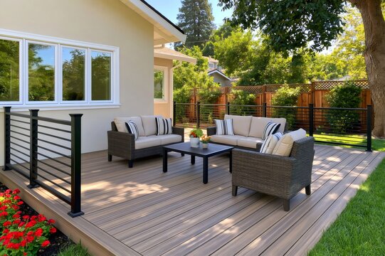 Modern composite deck with outdoor furniture
