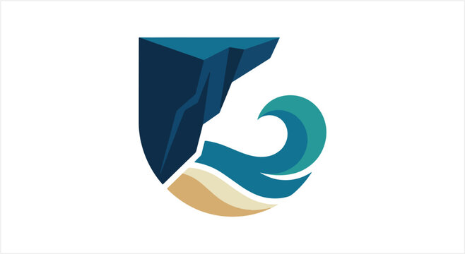 Coastal Cliff and Ocean Wave Emblem.