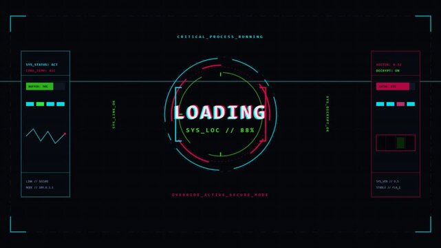 Futuristic digital HUD loading screen with glowing circles and data charts