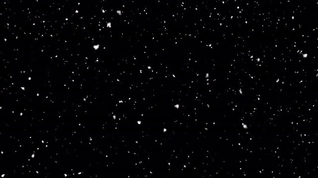 Snow overlay. Isolated falling snow animation at 60fps. Seamless loop, alpha channel - transparent background.
