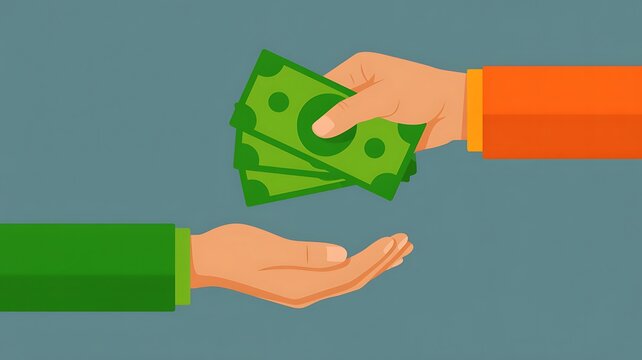 Money exchange between hands representing cash payment and financial transaction