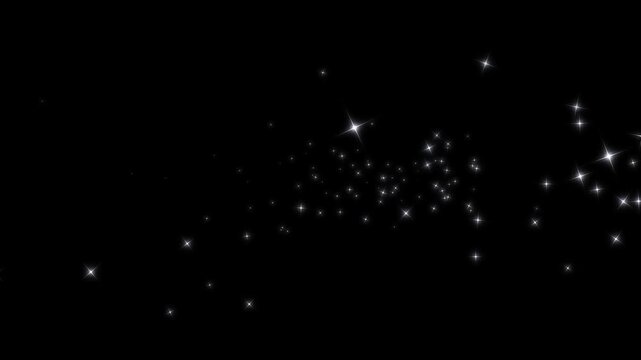 Magic sparkles glitter line stars, blast line shining comet trace with glare effect, shimmer effect overlay, white glowing twinkling glitter line stars celebration. on black screen background 4k