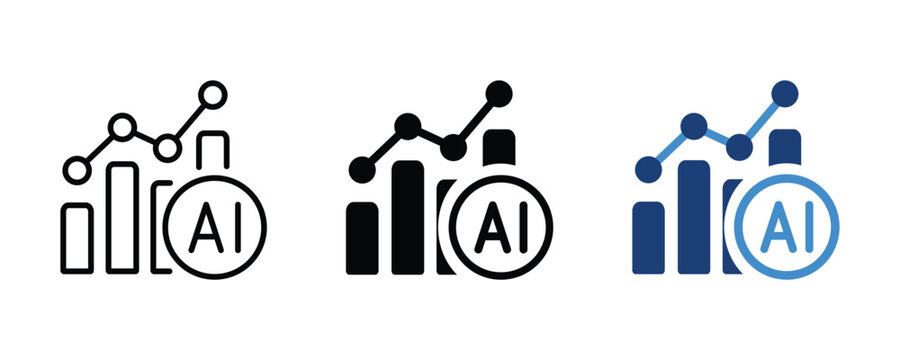 AI data analytics icon with artificial intelligence, business chart and graph. Vector symbol