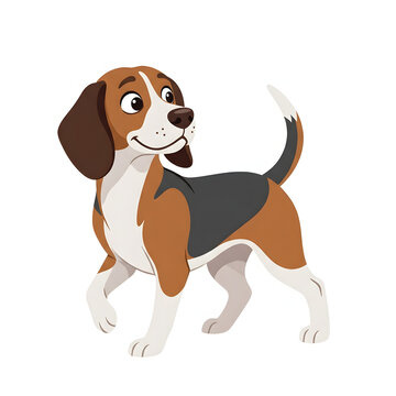 Cute beagle dog character standing and looking back isolated on a white background