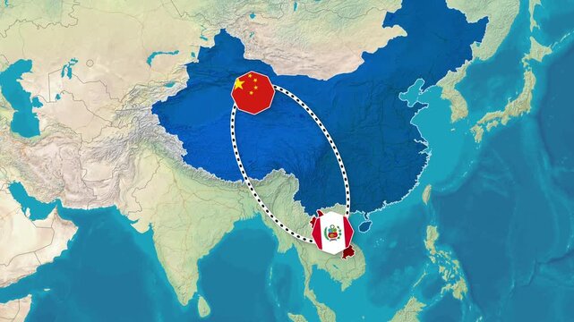 China and Laos Bilateral Relationship Map Animation Footage