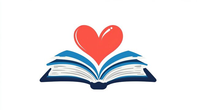 Open book design showcases a vibrant red heart symbol, conveying love and knowledge for educational concepts and branding