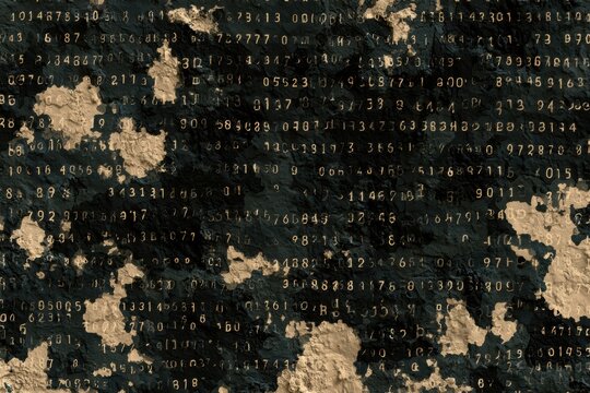 Digital numbers and code patterns on an abstract textured background, representing technology and data