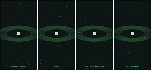 Green cosmos banners showcase centered planetary rings on dark voids. © MST SHILPI
