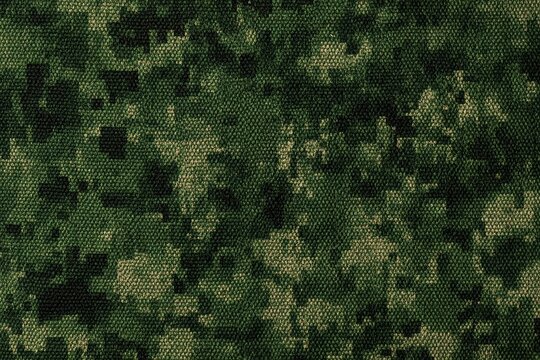 Green and brown digital camouflage pattern creating a tactical army fabric texture