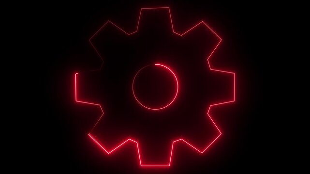 Gear icon displays a glowing red border in the center of the frame to signify critical errors, urgent system alerts, hardware warnings, mechanical failure, restricted access or immediate stoppage.