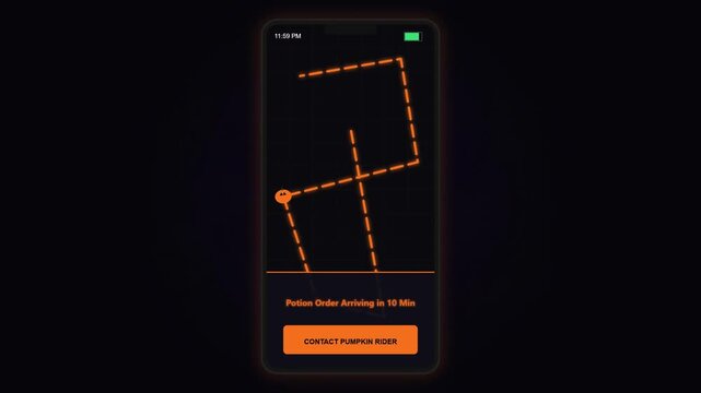 Halloween Delivery App Interface with Pumpkin Icon Tracking