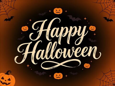 Happy Halloween Typography Poster with Handwritten Calligraphy Text. Spooky Seasonal Lettering Design for Halloween Party Invitations, Greeting Cards, Banners and Holiday Marketing