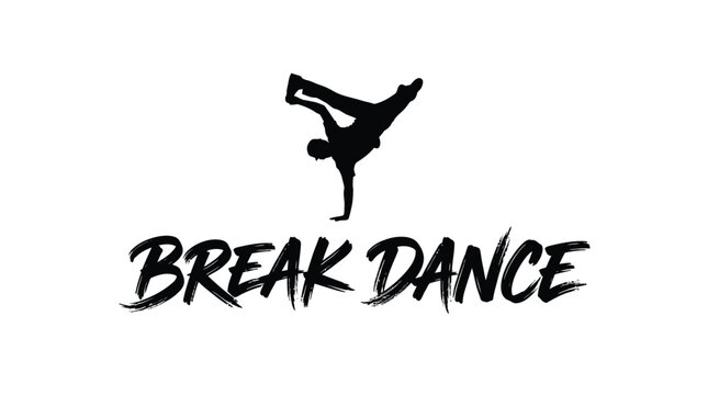 Break dance vector illustration featuring a stylized silhouette person performing an energetic artistic street performance move