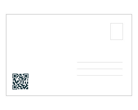 Empty Postcard back template with QR code. Clean, minimal vector illustration for branding and mailing campaigns.
