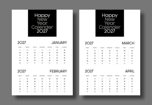 2027 Minimal Calendar Template with Monthly Year Planner Layout