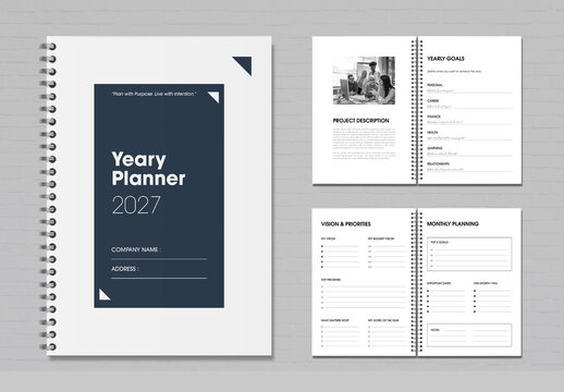 Minimal Yearly Planner 2027 Template with Goals, Monthly Planning