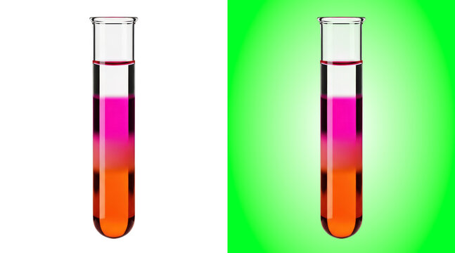 Two test tubes with layered liquid density demonstration