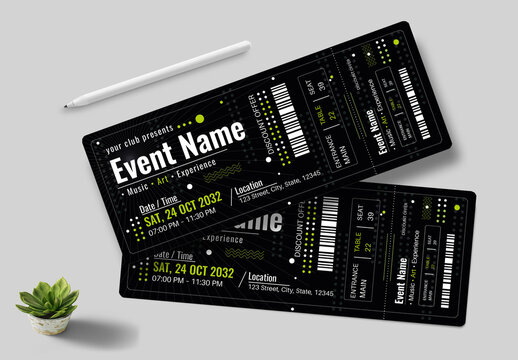 Event Ticket Design With Black Accent