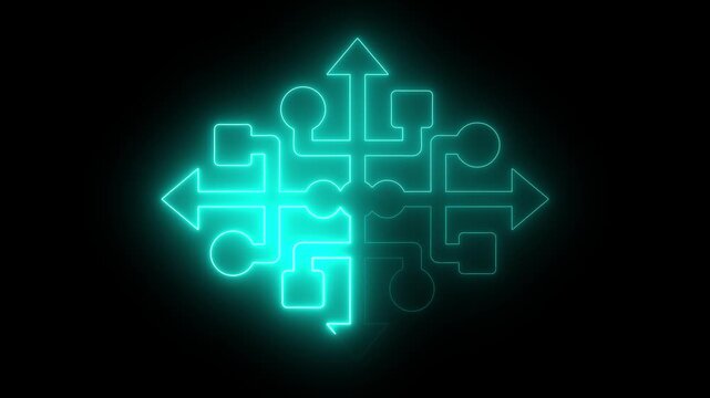 Glowing neon USB icon, UI design animation isolated on black background