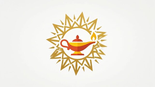 Animated magic oil lamp with glowing flame inside golden star symbol