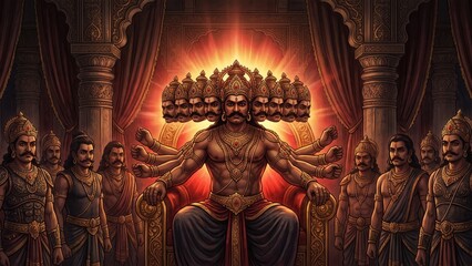 Fototapeta premium Ravana – Ten-Headed Demon King in the Grand Royal Court of Lanka 