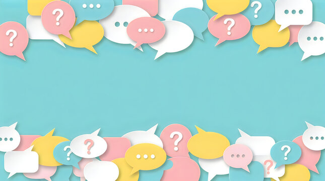 Colorful paper speech bubbles frame border on blue background with copy space