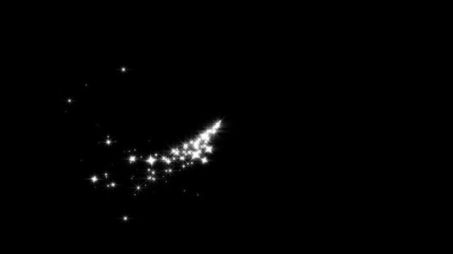 Luminous glitter sparkle wave with white twinkling stars, magic dust particles and elegant bokeh glow a seamless decorative line transition on a dark screen  background in 4k