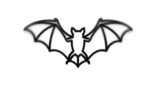 Black outline bat graphic flying animation on white background