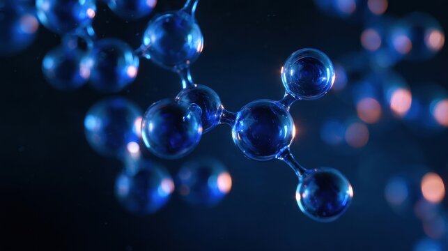 Molecular structures illustrate ozone therapy as it activates antioxidant defense systems in a dark biological environment.
