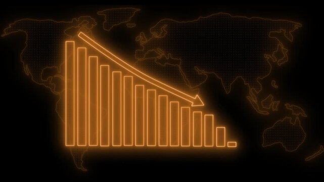 Neon declining global Business Investment Animation with Upward Financial Metrics