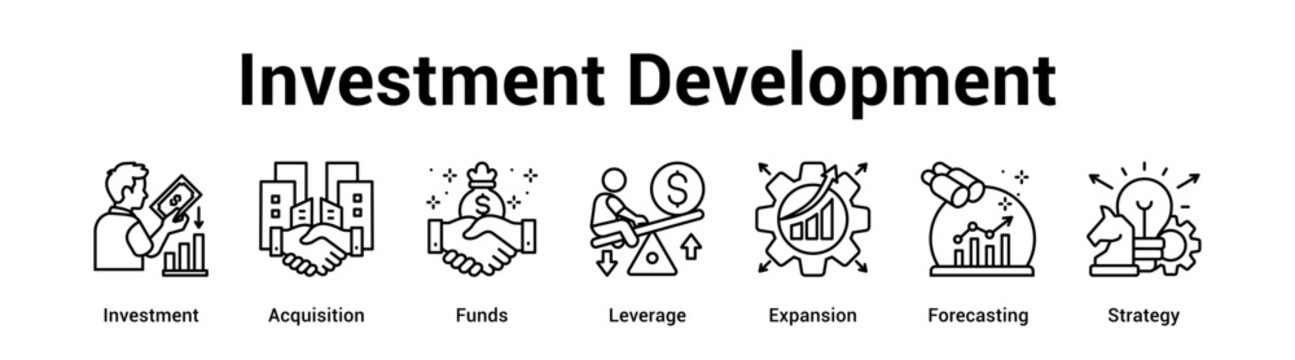 Investment Development web banner icon vector illustration concept for business with icon of Investment, Acquisition, Funds, Leverage, Expansion.