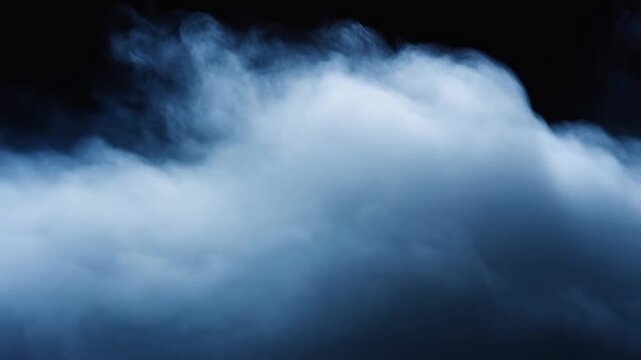 Blue smoke and mist billow across a dark abstract background. Film title sequences, dramatic transitions, and mystery and suspense promos.