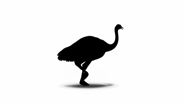 Ostrich silhouette walking in profile across a plain white background. Wildlife presentation, zoology lesson, and children s learning content.