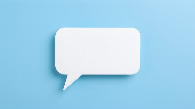 Blank white speech bubble on a blue background with copy space