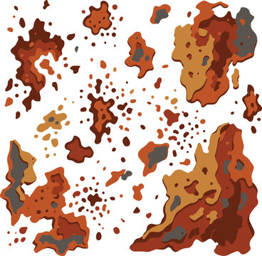 Abstract camouflage splatter pattern with brown, orange and gray organic blotches and specks, seamless vector illustration